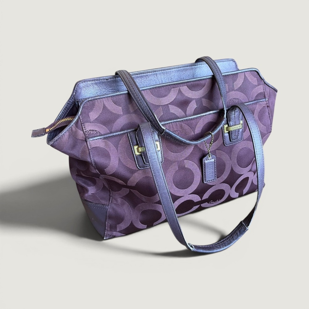 Plum Coach Taylor Op Art Alexis Tote with Dual Shoulder Straps and Gold Hardware